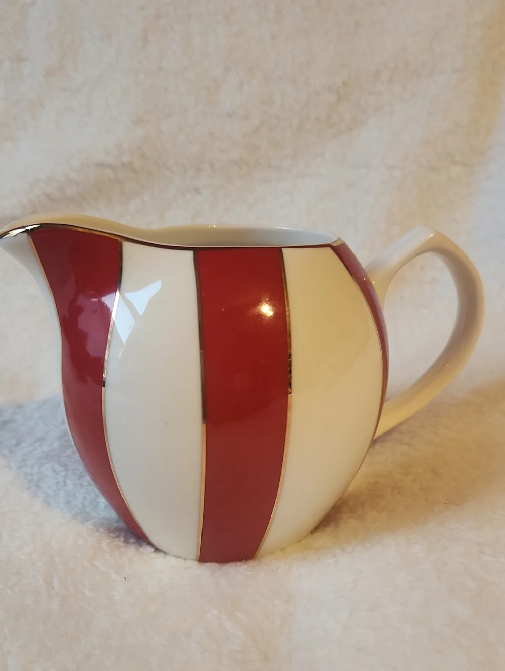 Grace Teawear, Fine Porcelain, Red and White Striped Creamer and Sugar Set